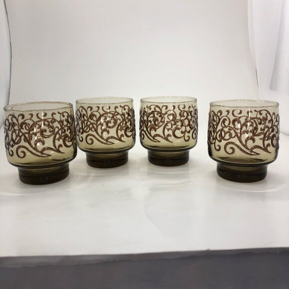 MCM Libbey Brown Prado Swirl Vtg 8 Oz Set of 4 - Picture 3 of 9